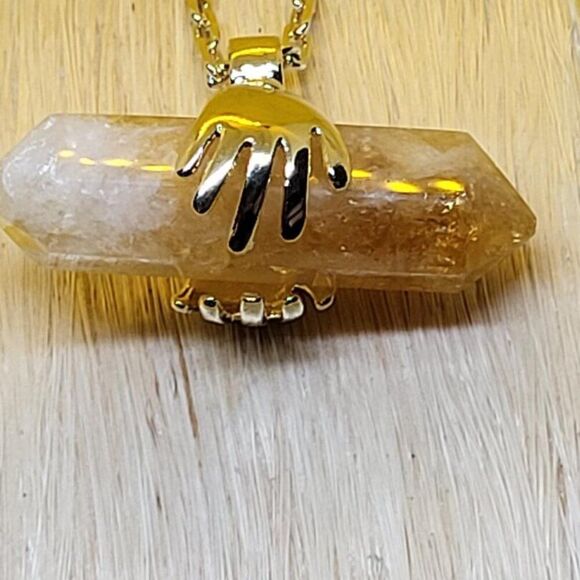 New, Stamped, Made in Brazil Citrine Pendant Necklace in Goldtone - Picture 2 of 5